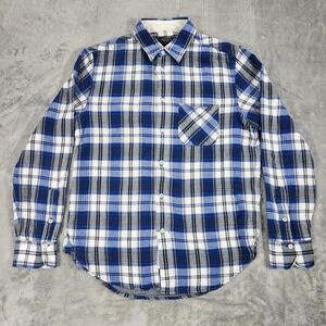 rag & bone Shirt Mens Medium Blue Plaid Flannel Fit 3 Ribbed Button Down